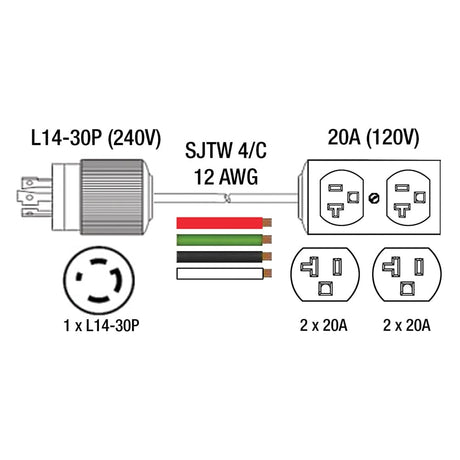 King Canada 10' Generator Extension Cord - L14-30P 240V 30A