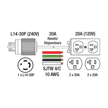 King Canada 25' Generator Extension Cord - L14-30P 240V 30A