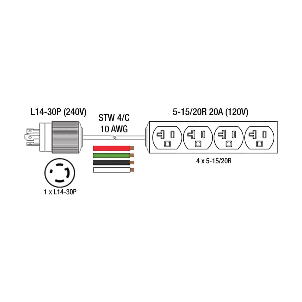King Canada 25' Generator Extension Cord w/ Quad Tap - L14-30P 240V 30A