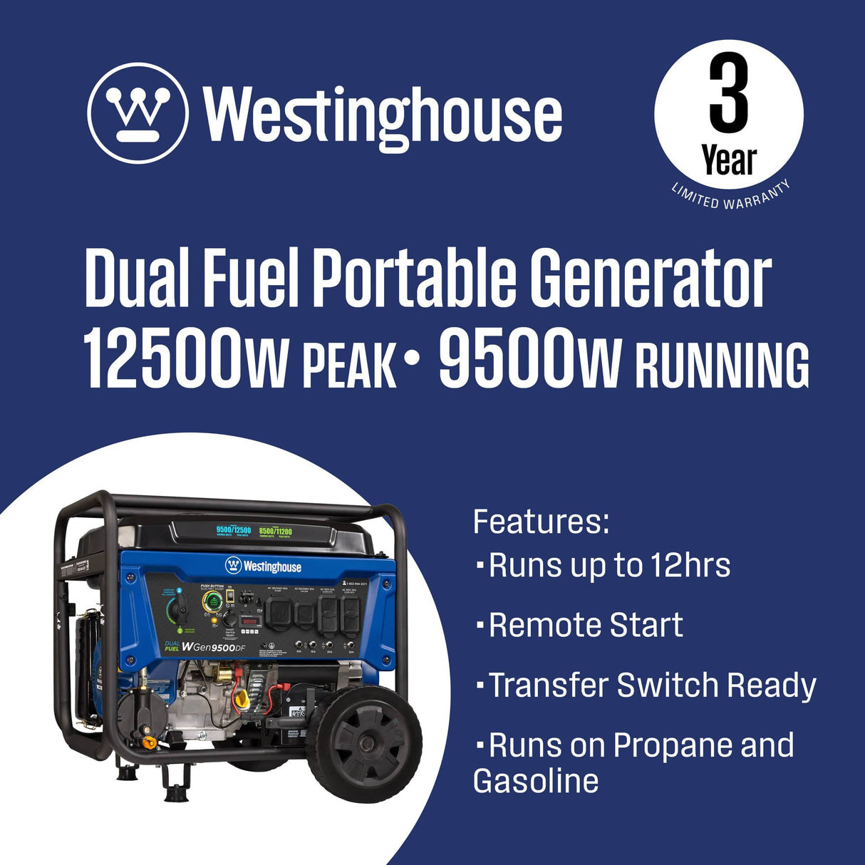 Westinghouse Generators Westinghouse 9500DF - 9500 Watt Dual Fuel Generator