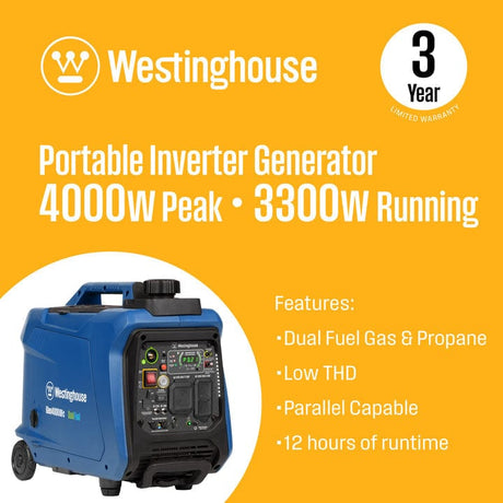 Westinghouse iGen4000DFc Inverter Generator - Dual Fuel with CO Sensor