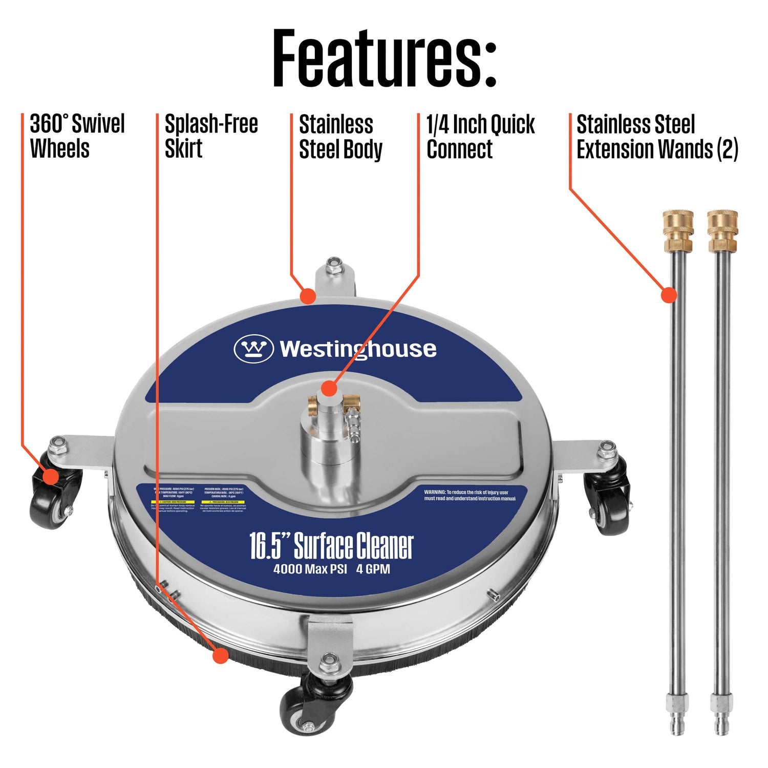 Westinghouse Westinghouse 16.5in Stainless Steel Surface Cleaner (PWSCSS)