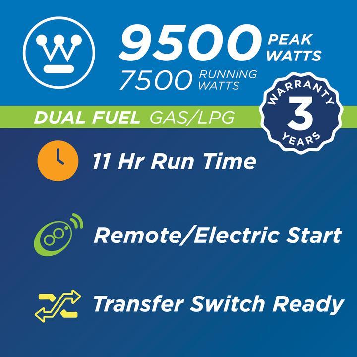Westinghouse Power Tools 7500DF Generator - Dual Fuel