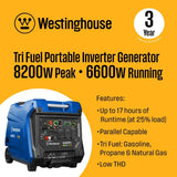 Westinghouse Generators Westinghouse 8200TFc TriFuel Inverter Generator