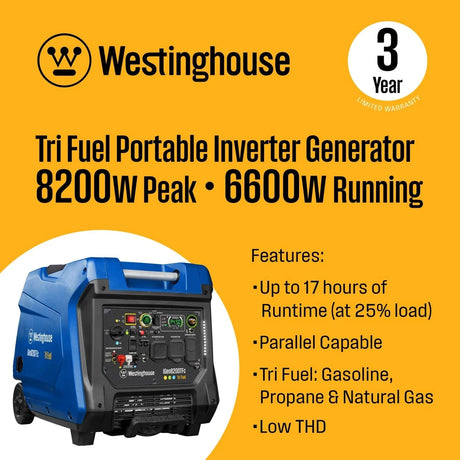 Westinghouse Generators Westinghouse 8200TFc TriFuel Inverter Generator