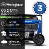 Westinghouse Generators Westinghouse WGen5300DFcv Dual Fuel Generator with CO Sensor