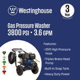 Westinghouse Pressure Washers Westinghouse HD 3800 PSI Pressure Washer (WPX3800)
