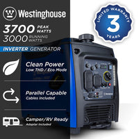 Westinghouse Generators WH3700iXLTc Inverter Generator with CO Sensor